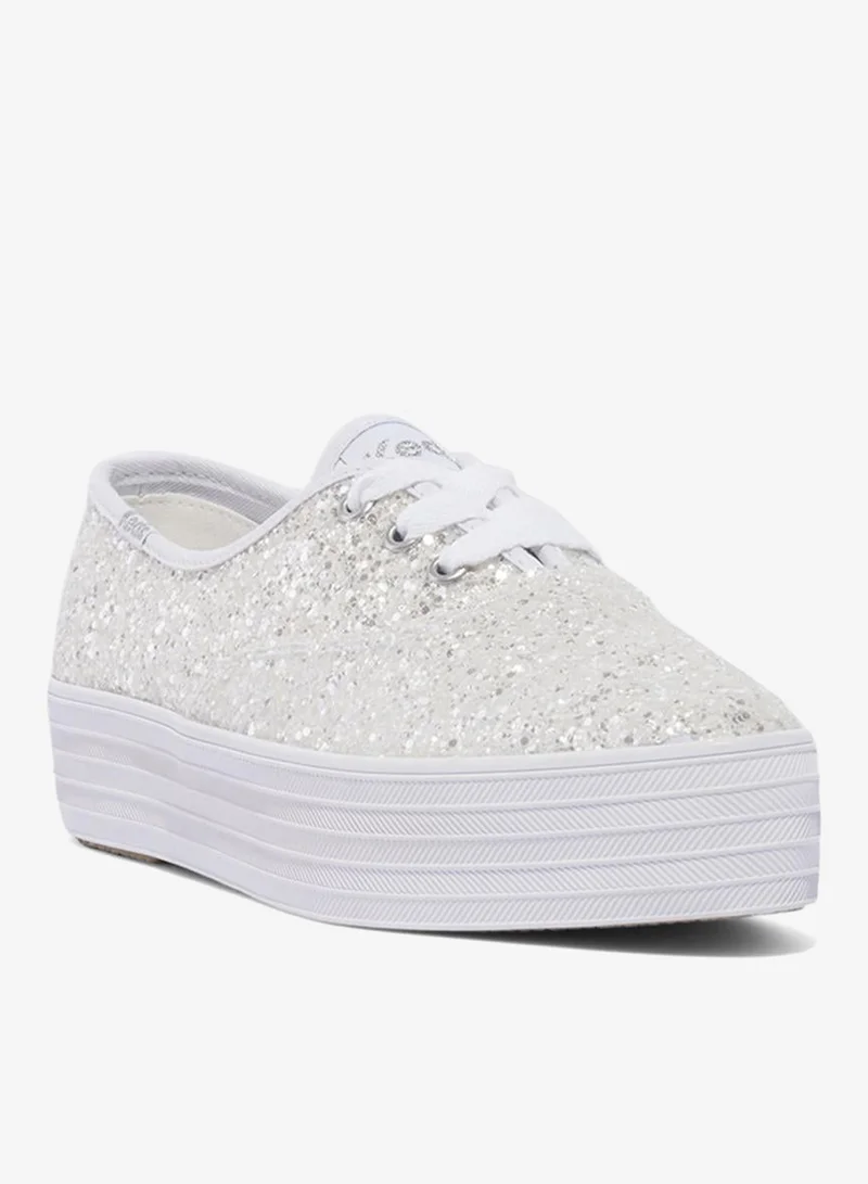Keds Keds Women's Point Lace Up Platform Glitter Casual Sneaker White